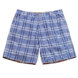 Robert Graham Men's Plaid Shorts Blue White Embroidered Trim Size 36
